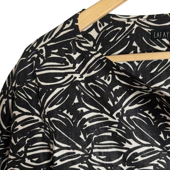 Lafayette 148 New York Black White Linen Printed 3/4 Sleeve Jacket Size 12 - Picture 4 of 9